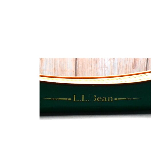 LL Bean Cribbage Board Green With Design Work Wood Top Pegs Included Canoe Shape - Picture 3 of 5